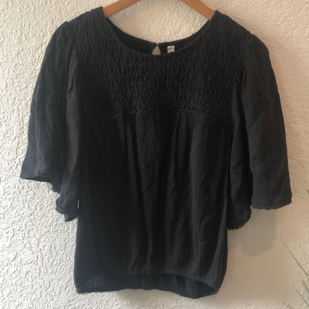 Free People Black Flutter Sleeve Blouse - Picture 3 of 5